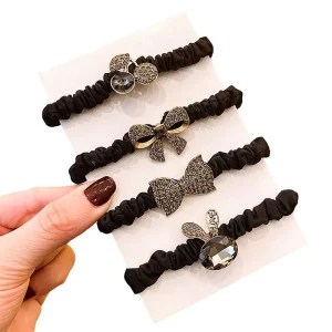 Women’s Cute Bow Rhinestone Alloy Hair Ties Accessory Ponytail with Fabric Stylish Hair Accessories