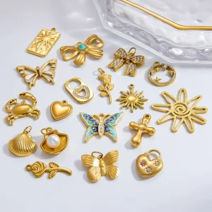 Women’s DIY Fashion Pendants Charms 18K Gold Plated Geometric Accessories Stainless Steel Pendant Jewelry Accessories