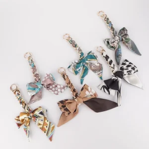 Women’s Detachable Gold Metal Smartphone Accessories Handmade Bag Charm Lanyard Wrist Silk Scarf Chains Gift