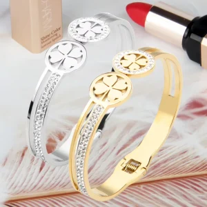 Women’s Diamond Gingko Leaves Plated 18K Gold Stainless Steel Charm Bracelet