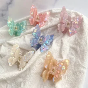 Women’s Double Layer Acetate Barrette Hair Accessories Colorful Shiny Butterfly Hair Claw Clip Headdress Shiny Butterfly Hair