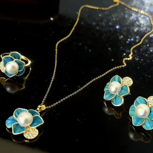 Women’s Earrings and Necklace Set with Freshwater Pearl Vintage Flower Design for Daily Commute