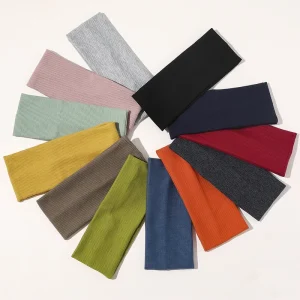 Women’s Elastic Sweatband Candy Colored Cotton with Ribbed Design Stretchable Absorbent for Sports Fitness Headwear