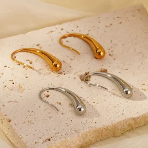 Women’s Electroplated Stainless Steel Water Drop Earrings Japanese Korean Fashion Simple Niche Ear Hook