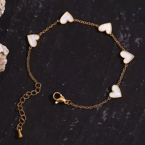Women’s Elegant Heart Charm Bracelet New Fashion 18K Gold Pvd Plated 316l Stainless Steel Jewelry Shell Classic Style Jewelry