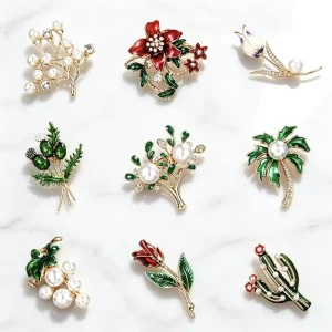 Women’s Enamel Pearl Tulip Brooch Fashion Flower Corsage Brooch Pin for Wedding Engagement Party Gift in Stock