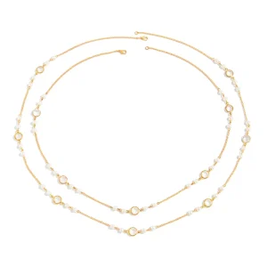 Women’s European American Cross Border Jewelry INS Style Imitation Pearl Beaded Long Necklace Design Multi Layer Electroplated