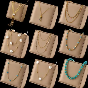 Women’s European American Fashion Niche Design Retro High end Bamboo Tassel Stainless Steel Pearl Beaded Pendant Necklace