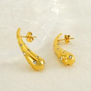 Women’s European American Fashion Stainless Steel Electroplated Water Drop-shaped Diamond-encrusted Earrings ZE872G