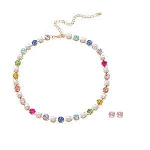 Women’s European American Hip Hop Style Colorful Resin Ball Shape Alloy Bamboo Chain Necklace Earrings Fashionable