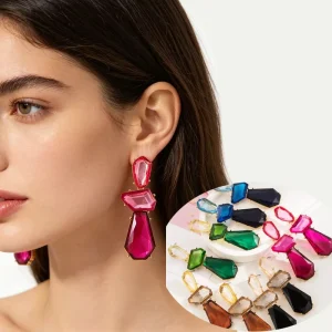 Women’s Exaggerated Irregular Geometric Long Drop Fashion Earrings with Rhinestone Shiny Crystal Party Earrings