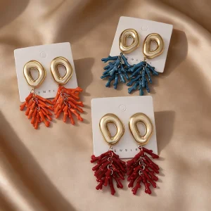 Women’s Exaggerated Unique Sea Coral Drop Earrings Coral Holiday Metal Earring Jewelry