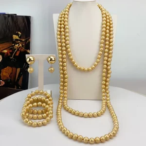 Women’s Fashion 18K Gold-Plated Copper Zircon Jewelry Set Geometric Pendant Earrings Necklace for Weddings FHK23511