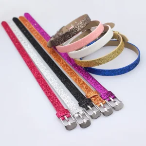 Women’s Fashion 8mm Glitter Leather Wristband Bracelet for 8mm Slide Charms Slide Letters DIY New Style Jewelry Accessories Gift