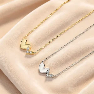 Women’s Fashion 925 Sterling Silver Necklace 18K Gold Plated Double Heart Zircon Pendant Necklace Hypoallergenic