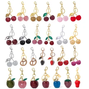 Women’s Fashion Accessories Cute Cherry Bag Charm Fruit Cherry Pendant Keychain Elegant Purse Decoration Gift