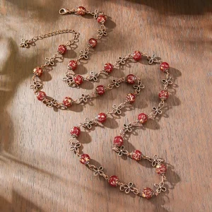 Women’s Fashion Beaded Necklace Long Geometric Shape Four leaf Clover Sweater Chain for Party Beaded Necklaces Jewelry