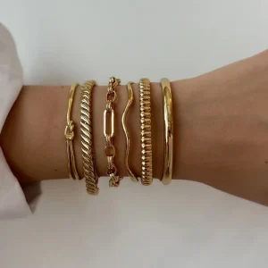 Women’s Fashion Bracelet Jewelry PVD 18K Gold Plated Stainless Steel Tarnish Resistant Bracelets Bangle for Daily Wear