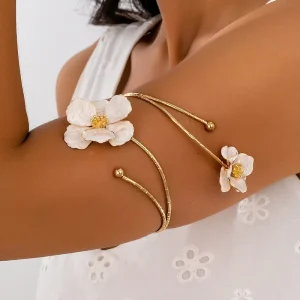 Women’s Fashion Charm Bracelet Flower Arm Bracelet Upper Arm Ring Armband Opening Cuff Bracelet for Girls