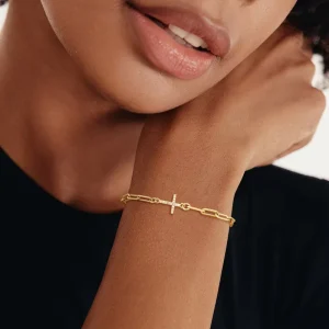 Women’s Fashion Cross Bracelet Zircon Bracelet Paper Clip Chain Gold Plated Bracelet