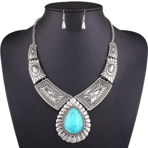 Women’s Fashion Crystal Rhinestone Vintage Geometric Necklace and Earrings Set Alloy Wedding Party Jewelry