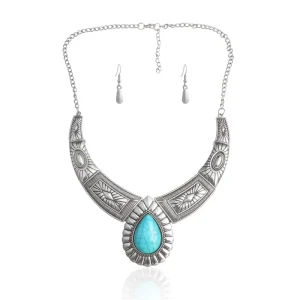 Women’s Fashion Crystal Rhinestone Vintage Geometric Necklace and Earrings Set Alloy Wedding Party Jewelry