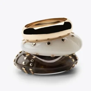 Women’s Fashion Cuff Bracelets Big Chunky Acrylic with Triangular Chubby Gold Rivet Punk Hip Hop Style Resin Bangles