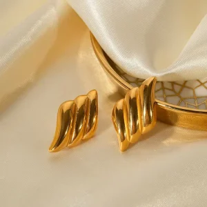 Women’s Fashion Earrings 18k Gold Plated Classic Angel Wing Texture Statement Stud Earrings for Women