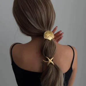 Women’s Fashion Hair Accessories Sweet Style Ocean Shell Starfish Metal Loop Rubber Band Hair Ties Ponytail Cuff Hair Rope