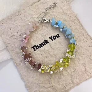 Women’s Fashion Jewelry Butterfly Crystal Stone Double Bracelet with Chakras Gemstone Bracelet and Bangle