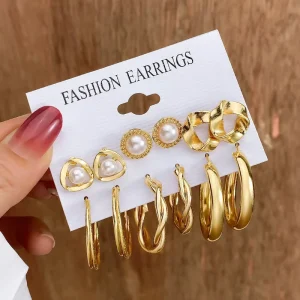 Women’s Fashion Jewelry Korean Hoop Earrings Set Mixed Designs Leopard Tassel Stud Earrings Set