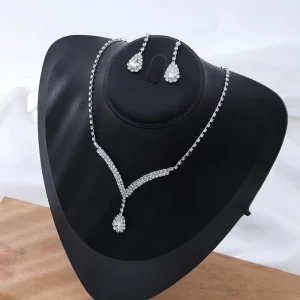 Women’s Fashion Jewelry Luxury Shiny Pendant Necklace Earrings Rhinestone Crystal Set