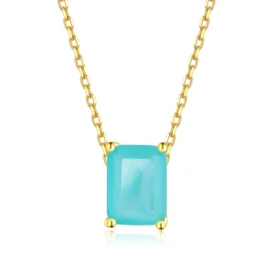 Women’s Fashion Jewelry Necklace Gold Plated S925 Sterling Silver Square Colorful Zircon Party Necklace