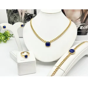 Women’s Fashion Jewelry Set 18K Gold PVD Waterproof Crystal Stainless Steel Bracelet Necklace Earring Ring