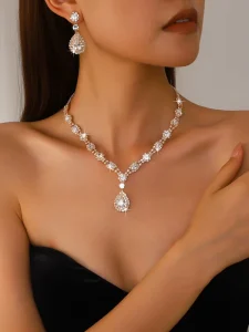 Women’s Fashion Jewelry Set 2 Piece Multi Color Rhinestone Alloy Necklace Earrings Bracelet Pendant