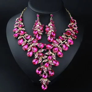 Women’s Fashion Jewelry Set Large Rhinestone Necklace Earring for Evening Parties Dress