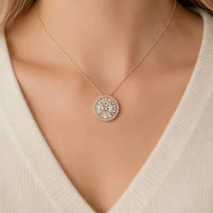 Women’s Fashion Jewelry Shining Round Cubic Zircon Necklace Women’s Rose Gold Necklace Women’s Party Gift