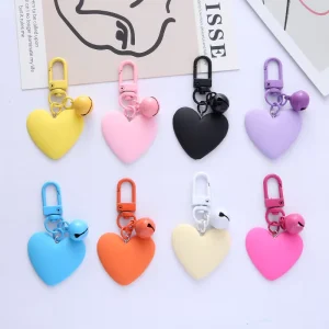 Women’s Fashion Metal Keychain with Heart Pendant Candy Colored Key Charms Accessories