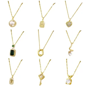 Women’s Fashion Necklace 18K Gold Plated Stainless Steel Zircon Trendy Daily Wear Pendant Multi-Design