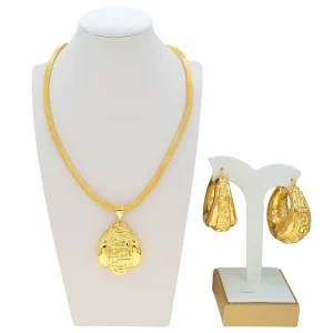 Women’s Fashion Pendant Jewelry Set Gold Plated Droplet Style Necklace Earrings Wedding Jewelry Gift Engagement or Party