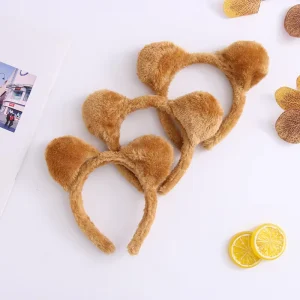 Women’s Fashion Plush Fluffy Brown Bear Ears Headband Costume Accessories Cartoon Bear Hair Headbands