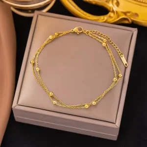 Women’s Fashion Retro Gold Anklet New Stainless Steel Double Elegant Jewelry Accessory