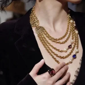 Women’s Fashion Retro Hip-hop Heavy-duty Multi-layer Gold Necklace