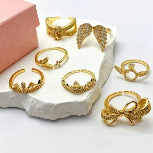 Women’s Fashion Rings 18K Gold Plated Copper Zircon Lovers Rings