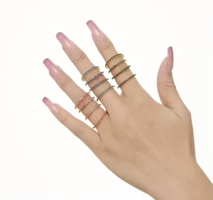 Women’s Fashion Rings 18k Gold Plated with 5A Pink Blue Green and Purple Zircon Rings 1.5mm Width Rings Jewelry