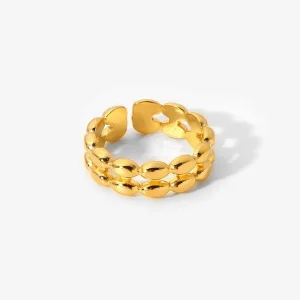 Women’s Fashion Rings Gold Plated Stainless Steel Adjustable Open Ring with Hollow Out Design