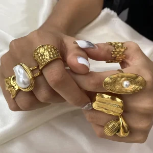 Women’s Fashion Rings in French Court Style 18K Gold Plated Stainless Steel Open Finger Ring Trendy Design No Fading Jewelry