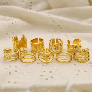 Women’s Fashion Rings in French Court Style 18K Gold Plated Stainless Steel Open Finger Ring Trendy Design No Fading Jewelry