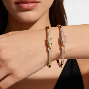 Women’s Fashion Rose Gold Plated Brass Zircon Leopard Print Anniversary Bracelet Bangle