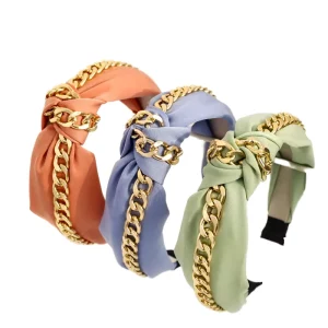 Women’s Fashion Solid Color Chain Knot Hair Band Headband Fashionable Hair Accessory
